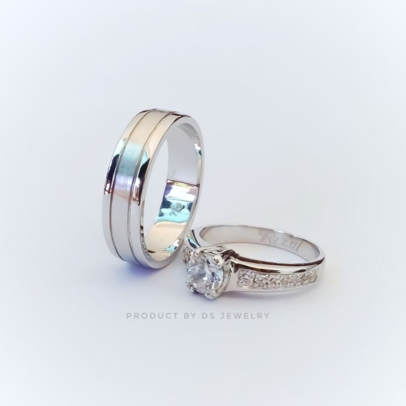 cincin couple klasik emas dan Palladium