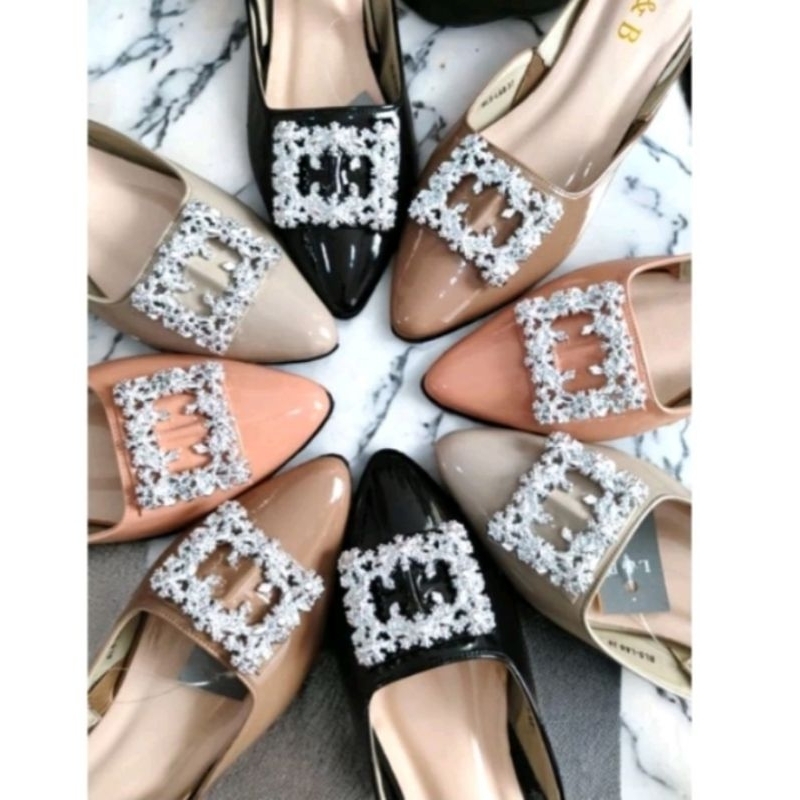 Slop wanita Hak 3Cm(kotak tali melar)