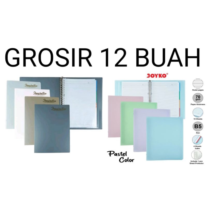 GROSIR 12 BUAH MAP BINDER PLASTIK RING BESI B5 BESAR JOYKO WARNA GELAP POLOS COWOK CEWEK