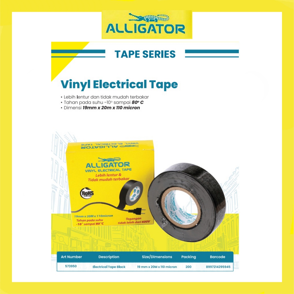 

Alligator Vinyl Electrical Tape / Isolasi / Solatif Hitam / Solasiban