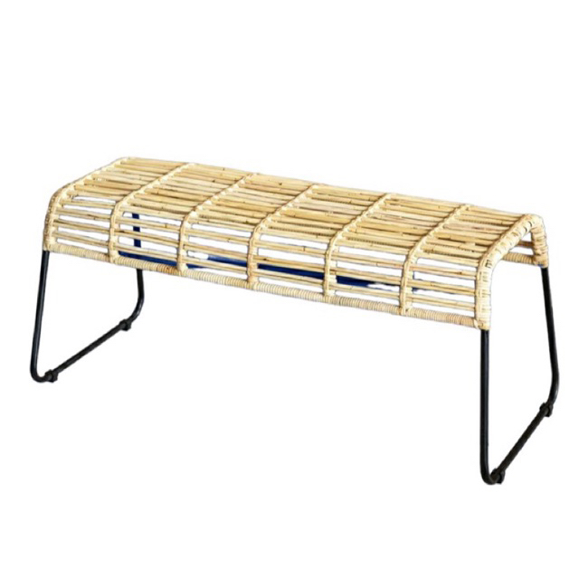 Kursi Rotan Panjang / Kursi Teras Rotan Alami Kaki Besi 3 Seater