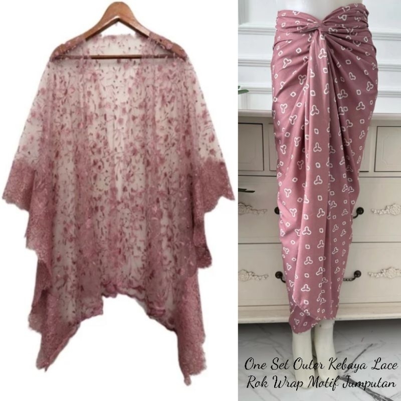ANAMIKA SET One Set Outer Lace Dan Rok Lilit Batik Motif Jumputan , One Set Wanita Kondangan