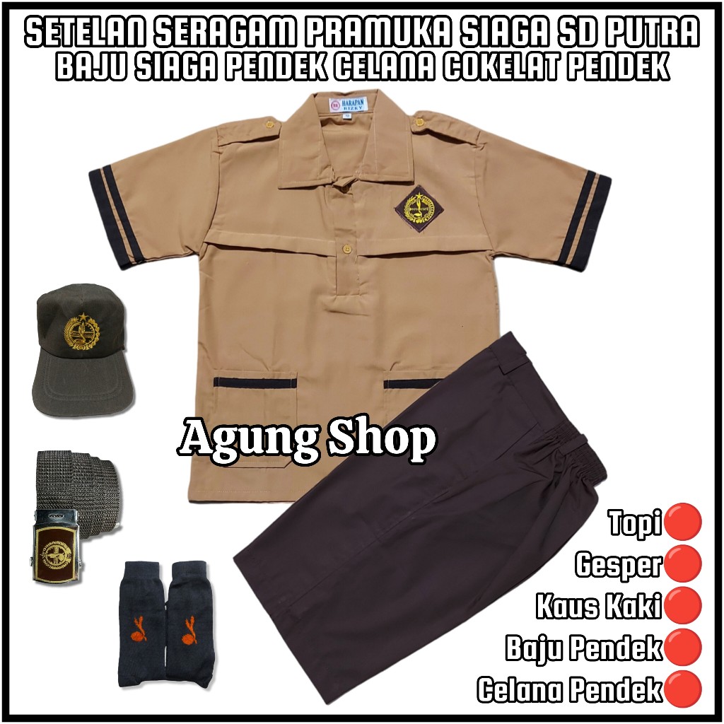 Setelan Seragam Sekolah Pramuka Siaga SD Anak Laki Laki Baju Siaga Pendek Celana Pramuka Pendek