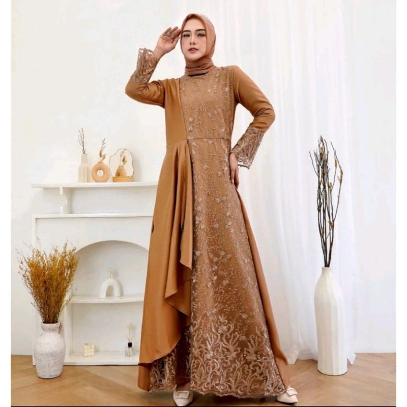Gamis Brokat Tile Bordir Maxi dress Dress muslim