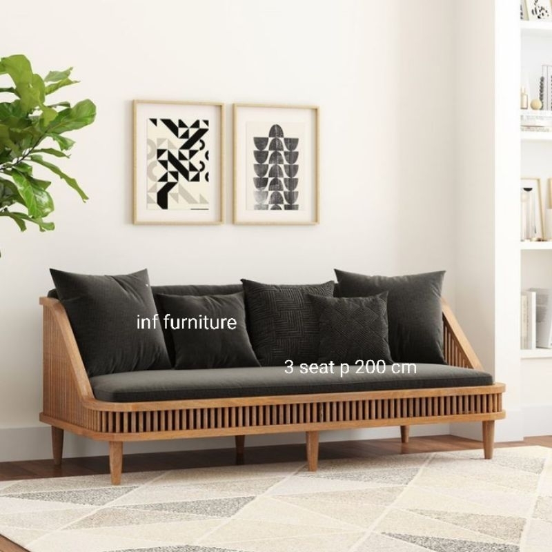 sofa minimalis jati sofa aestetik jati asli bahan kain bludru premium