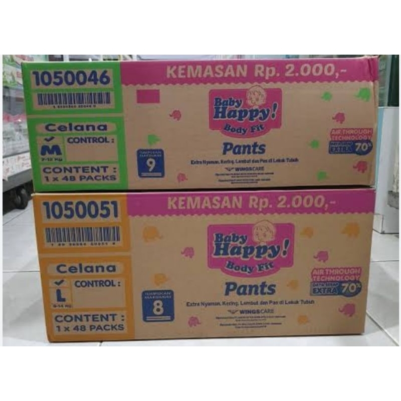 PAMPERS BABY HAPPY MURAH 1 Dus isi 48packs (8 Renceng) Uk. M ,L  Rp.70.100