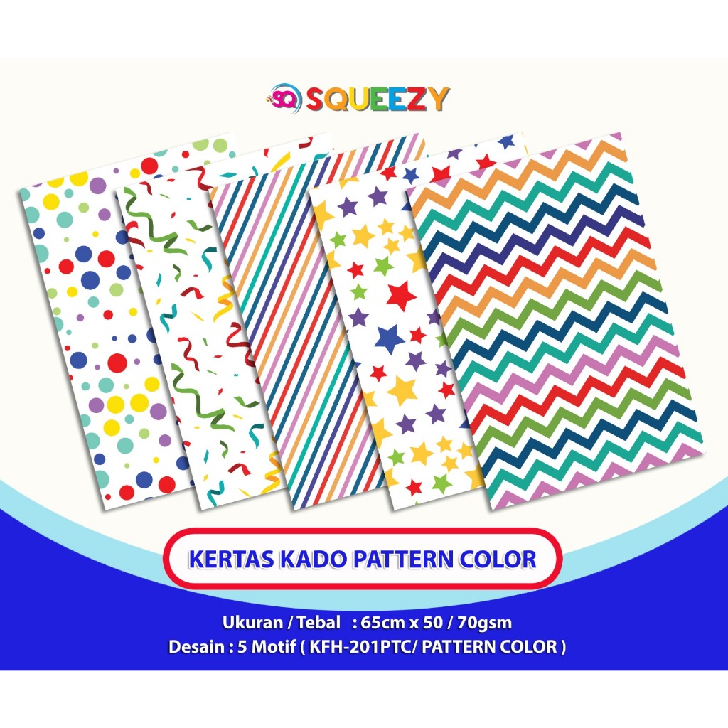 

Kertas Kado Squeezy isi 50 Lembar Campur 5 Motif 65 cm x 50 cm 70 gsm