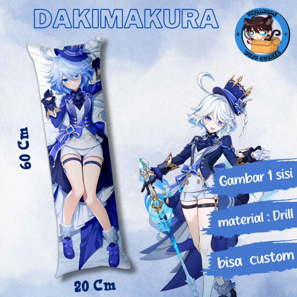 dakimakura / guling  ghensin impact furina  ukuran 20x60cm sudah termasuk isi bisa custom