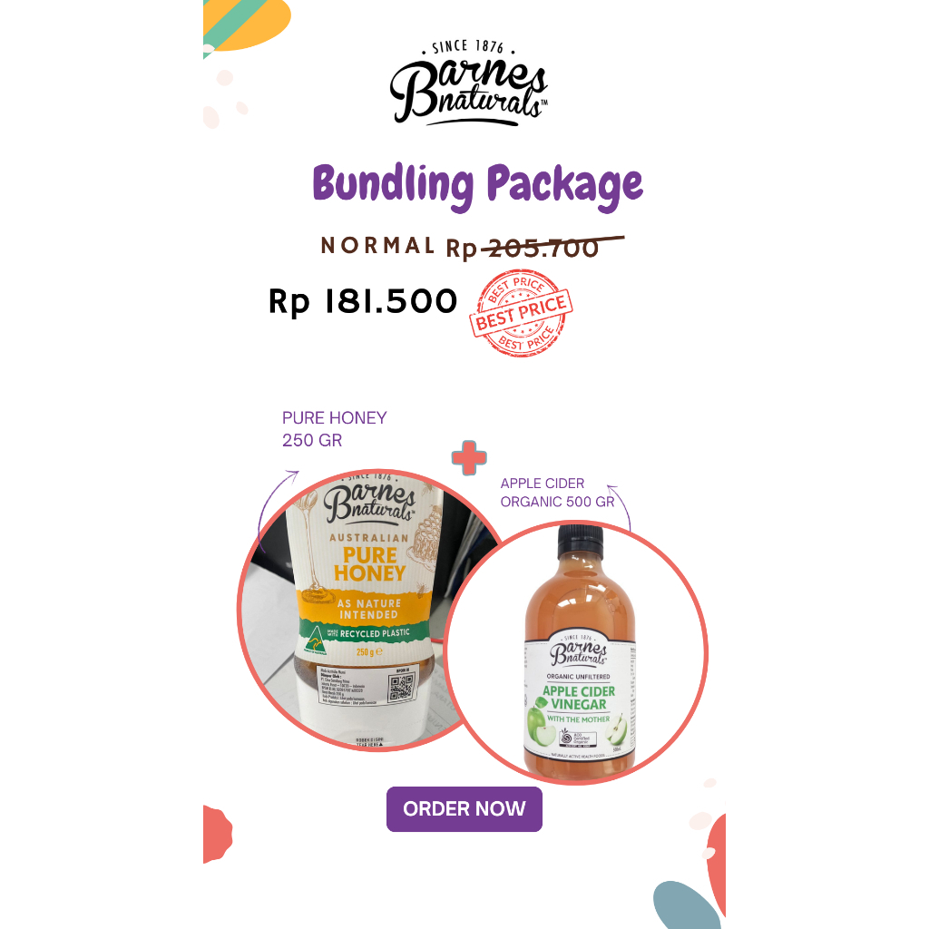 

Paket Bundling BARNES Honey Pure 250gr + Barnes Apple Cider organic 500ml