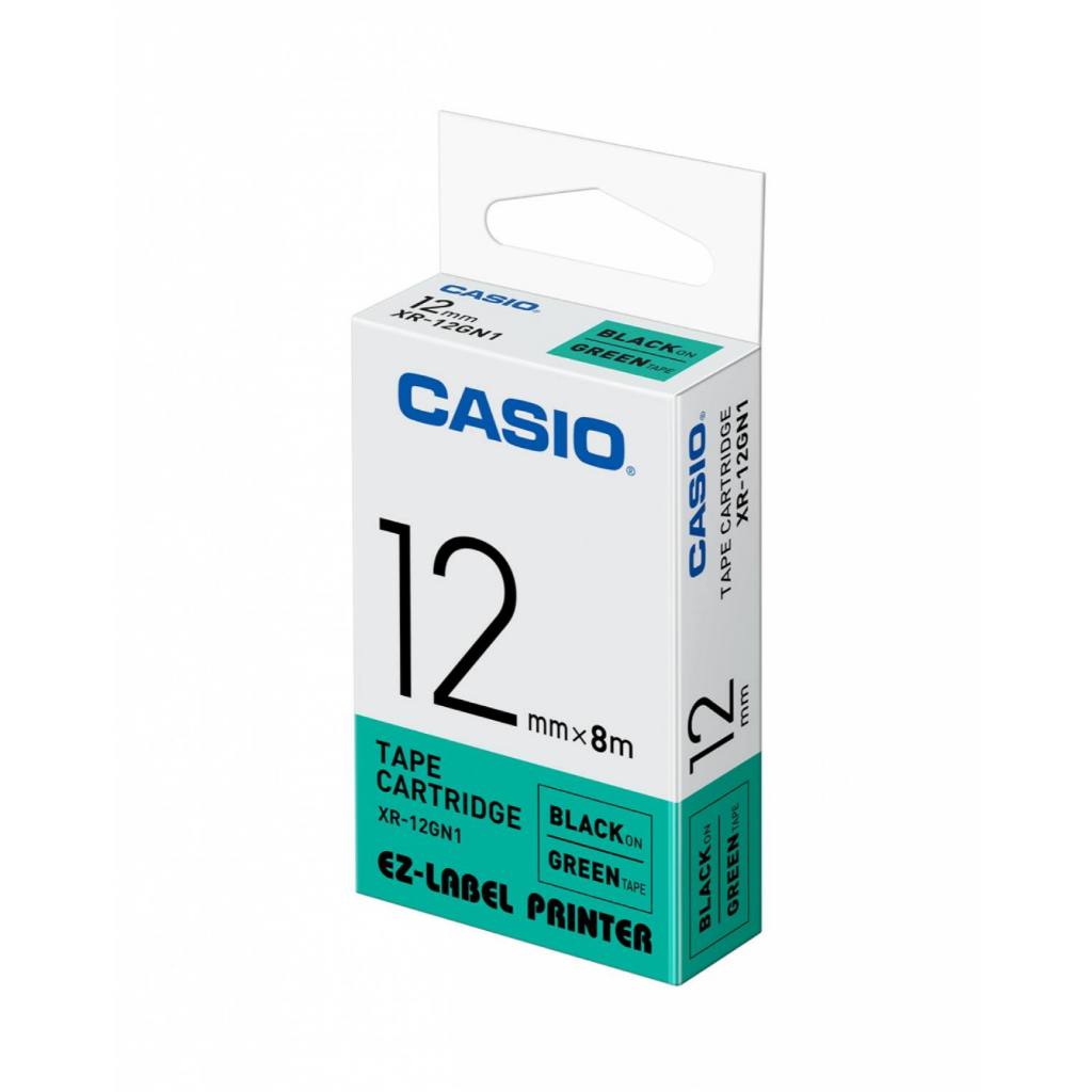 

original casio ez-label tape 12mm black on green tape xr-12GN1