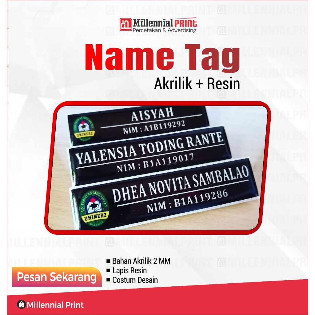 

NAME TAG BED NAMA DADA PIN NAMA AKRILIK COSTUM - PENITI MAGNET