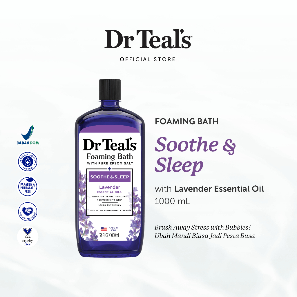 Dr Teal's Foaming Bath/Sabun Busa Pure Epsom Salt - Lavender Essential Oil 1 L