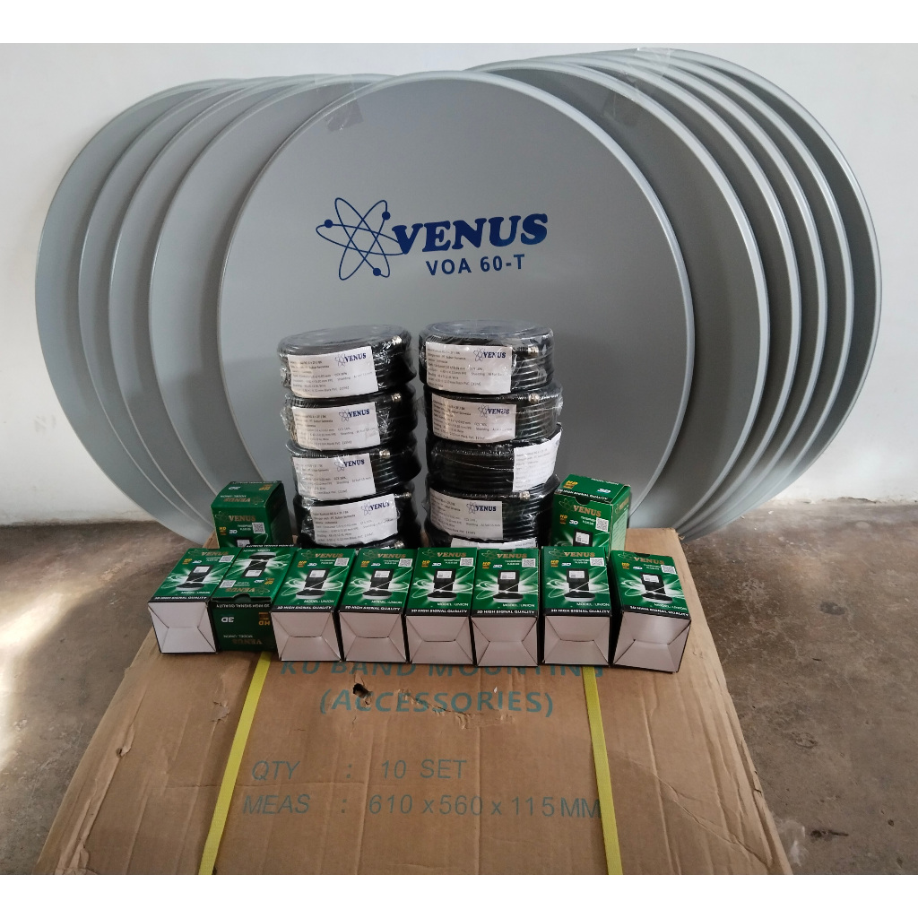 Dish Solid Offset Diameter 60cm VENUS abu-abu & LNB & Kabel 10 set