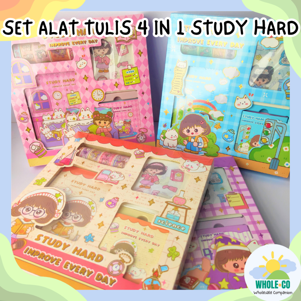 

Set Alat Tulis 4 in 1 Study Hard Premium Hadiah Lucu Unik Imut Termurah Grosir COD