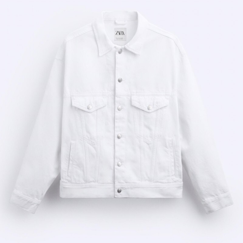 ZARA Men Jacket Denim Jaket Jeans Pria Lengan Panjang White