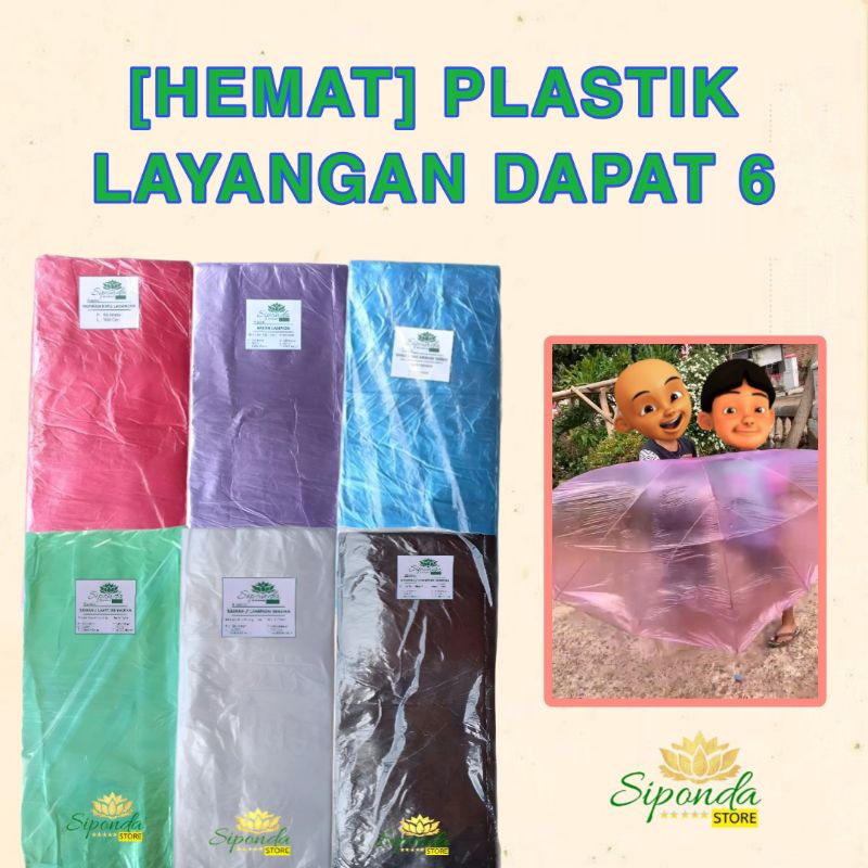 [MURAH] 6pcs Plastik Balon Udara/ Plastik Layangan Papiran/ Terjun Payung WARNA Panjang 60 Meter