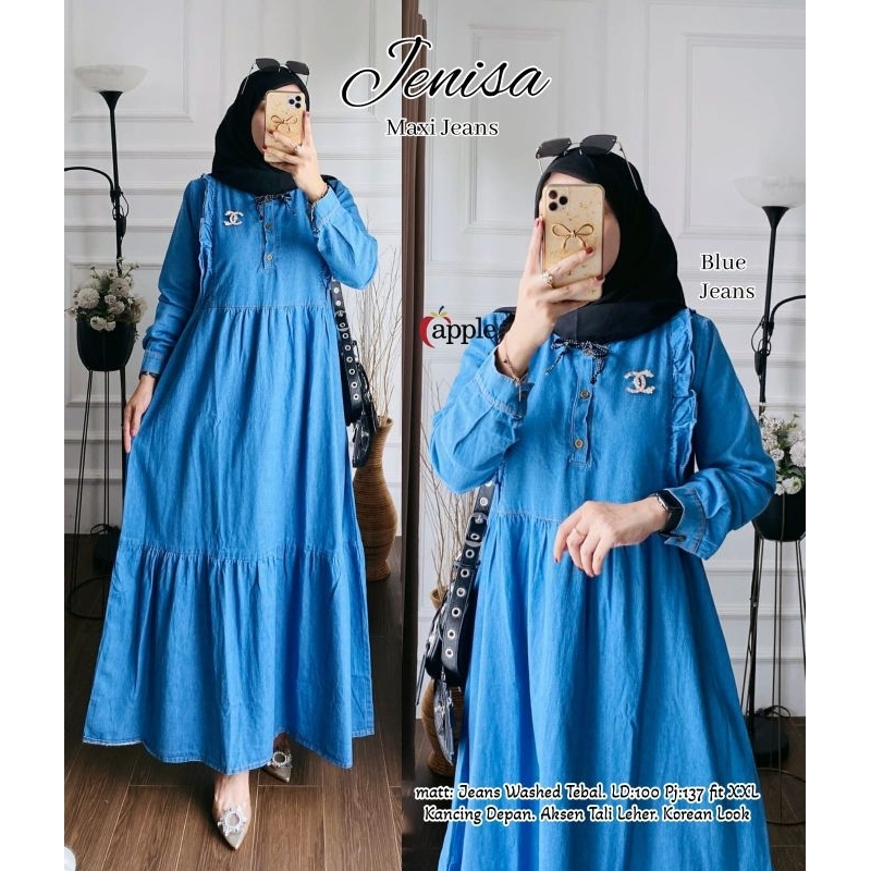 Baju Wanita Jenisa Maxi Jeans Original By Apple Dress Susun Manis Simple