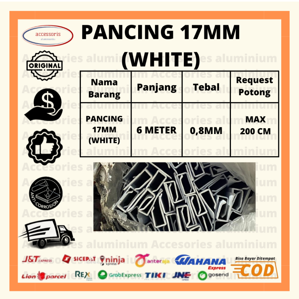 PANCING 17MM AWHH / ALUMINIUM / PANJANG 6 METER -WHITE