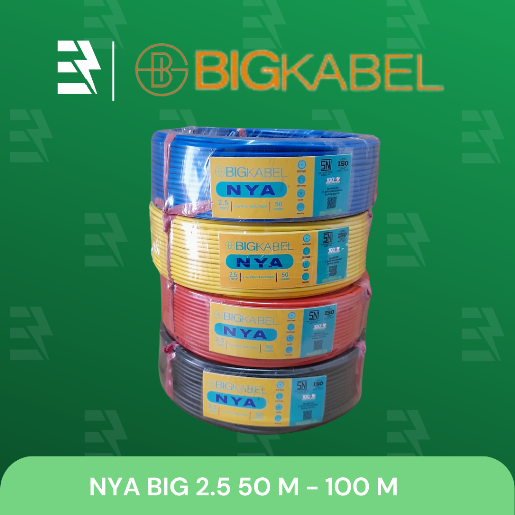 BIG Kabel NYA Tunggal Engkel 2,5 mm Panjang 50 dan 100 Meter Warna Merah Biru Kuning Hitam