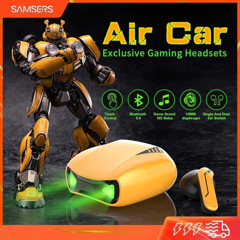 Earphone Gaming Bumblebee Terbaru Headset Bluetooth Nirkabel Latensi Rendah dengan Mic Desain Lampu 