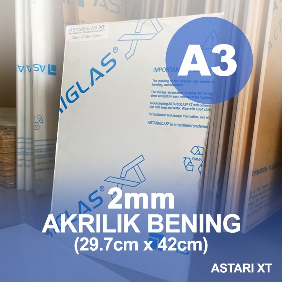 

Akrilik A3 Bening 2mm Astari XT Lembaran Potongan 29,7cm x 42cm