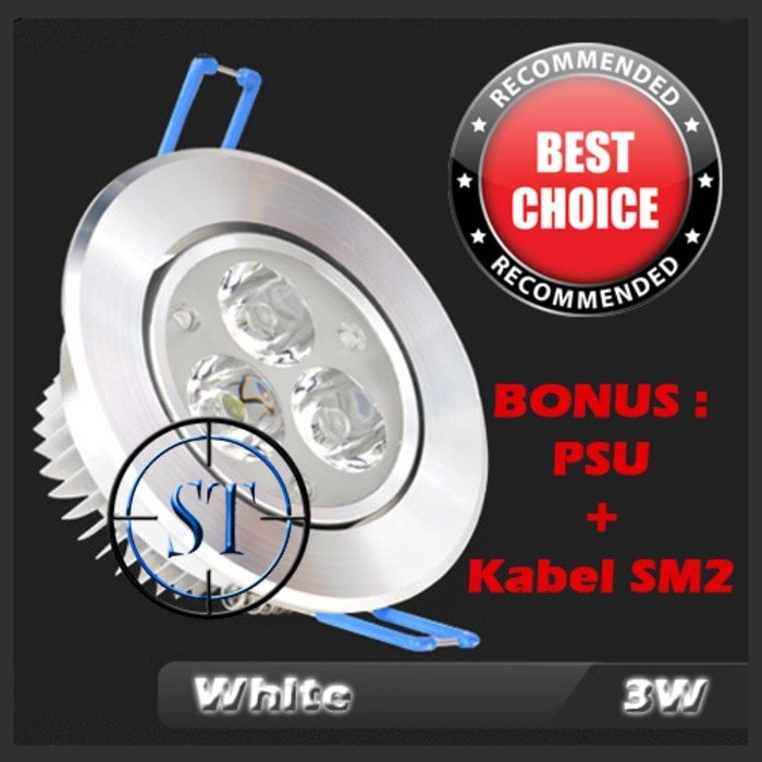 Lampu Downlight LED 3W Sorot Down Light 3 W Watt 3Watt 3Mata Plafon AC 220v Langsung Pasang Tanpa