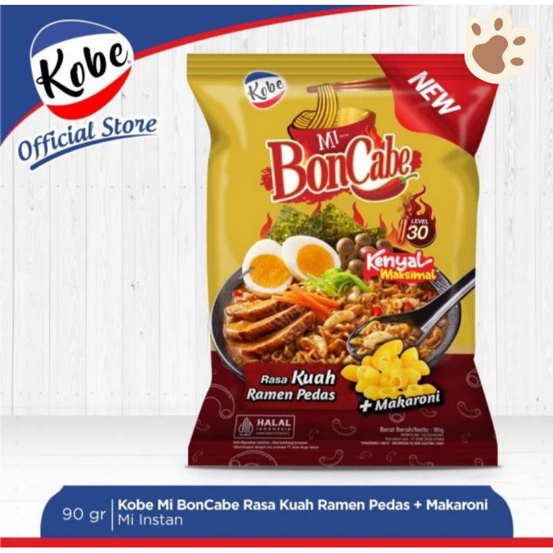 

Kobe Mi Mie instan Bon Cabe rasa kuah ramen pedas + makaroni level 30, Rasa Mie goreng level 15 + pangsit