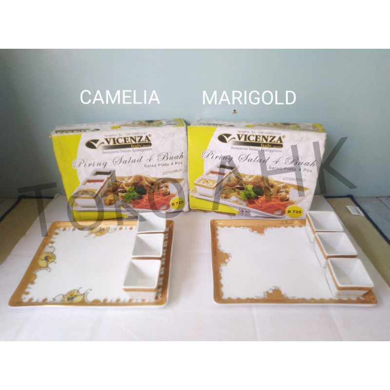 Piring Salad B725 motif bunga lily - padi - camelia - marigold / VICENZA / Ceramic
