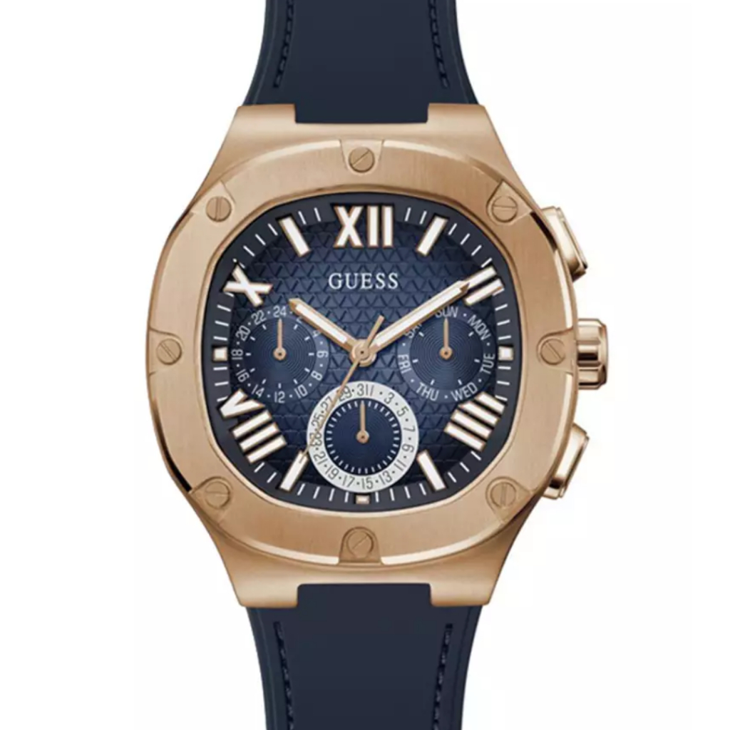 JAM TANGAN PRIA GUESS HEADLINE GW0571G2 GW0571 G2 ANALOG ROSEGOLD BLUE RESIN/ SILICONE/ RUBBER STRAP