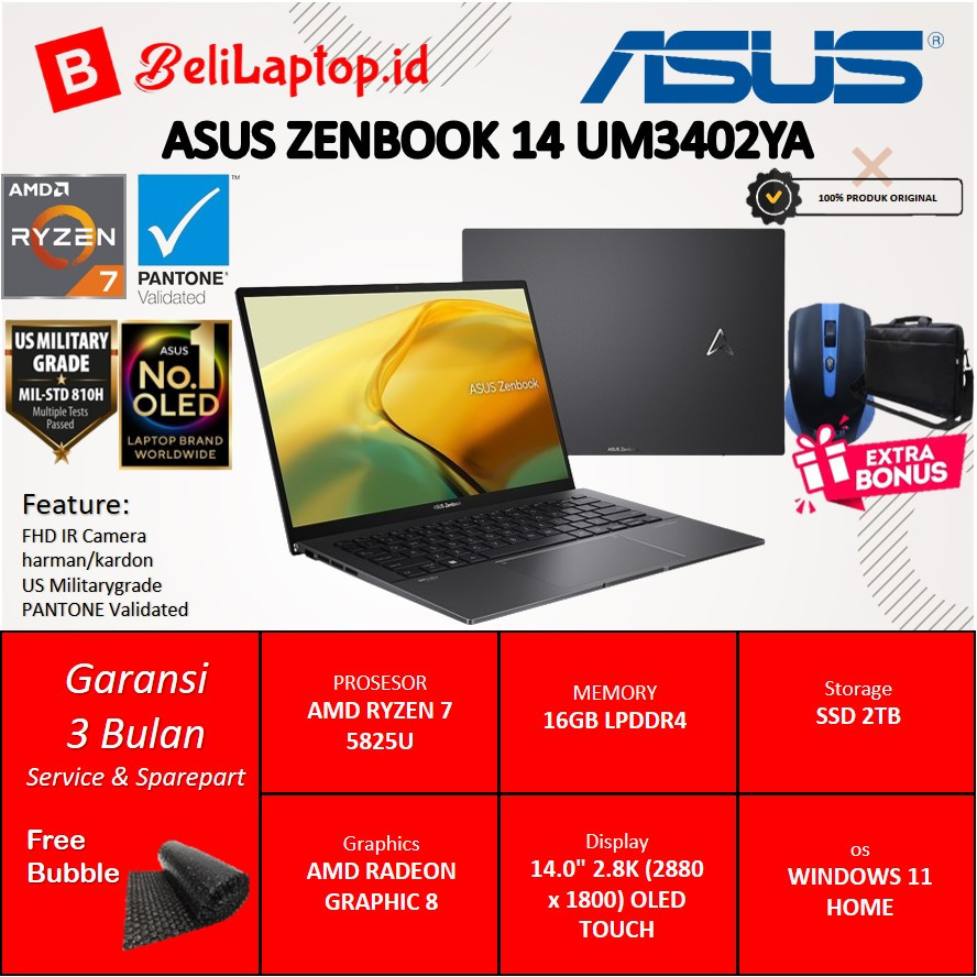 Laptop Desain Asus Zenbook UM3402YA Ryzen 7 5825U 16GB 2TB SSD 14 inch OLED Touchscreen