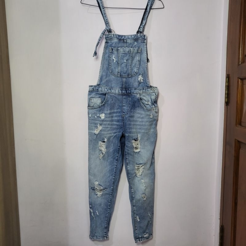 ZARA Ripped Jeans Overall Denim Preloved
