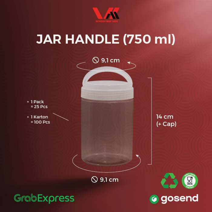 [100PCS] JAR PET 750ML / TOPLES PLASTIK / TOPLES TABUNG SILINDER TUTUP HANDLE 750ML