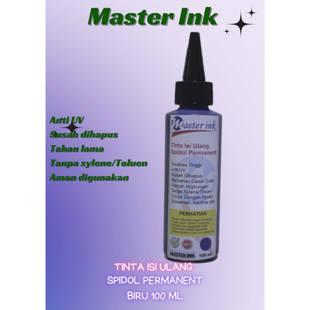 

Tinta Spidol Permanen Master INK Tinta Isi Ulang Spidol Master Ink Biru 100 ml
