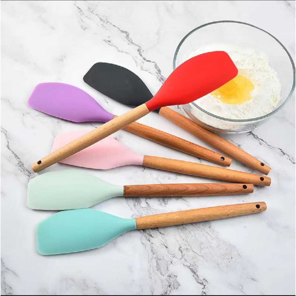 Spatula Silikon Gagang Kayu / Spatula Silikon Tahan Panas / Spatula Kue Besar / Spatula Anti Panas
