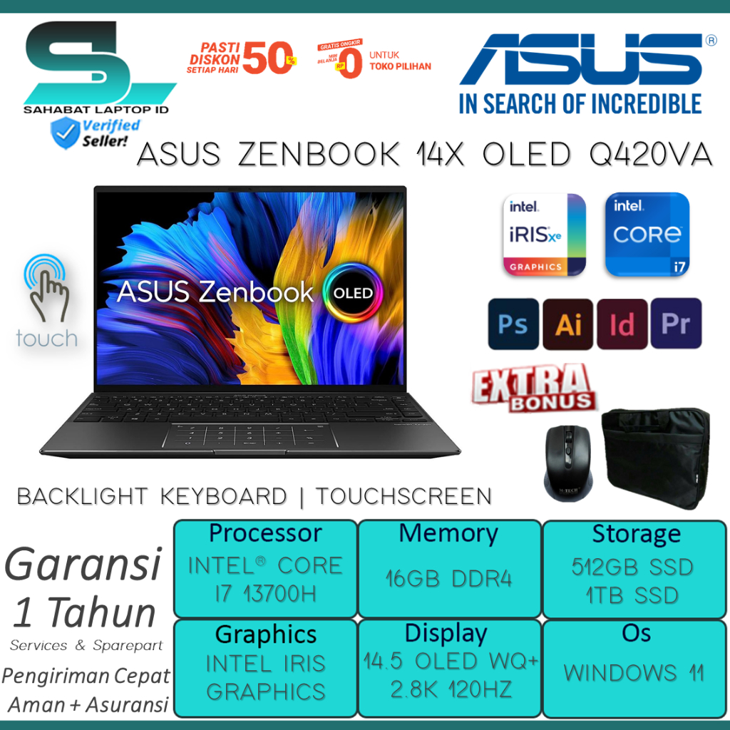 Laptop Asus Zenbook 14X Oled Q420VA Intel I7 13700H Ram 16gb 2tb ssd 2K 120HZ Touch Backlight Number