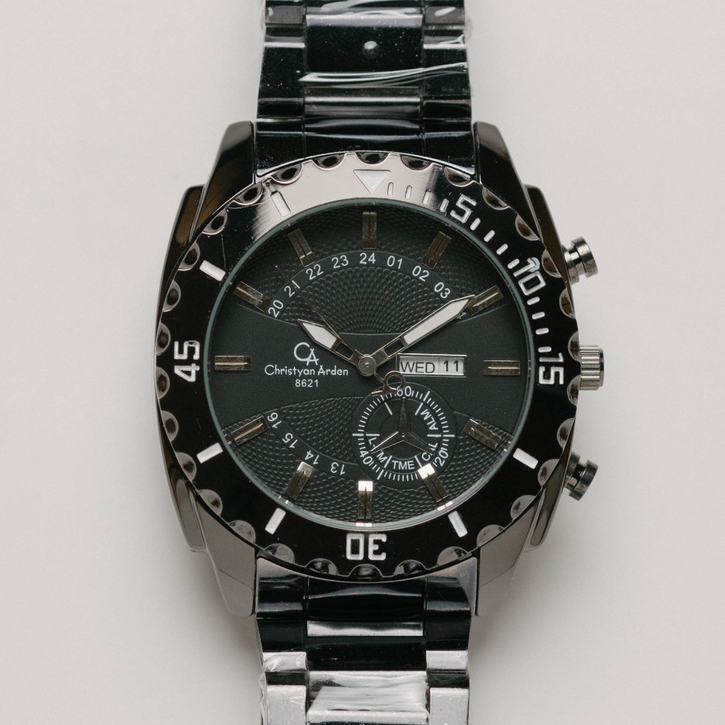 Jam Tangan Rantai Pria Christyan Arden DAYDATE MONOCHROME EDITION CA8621 GHTH - Silver Marker (46mm)
