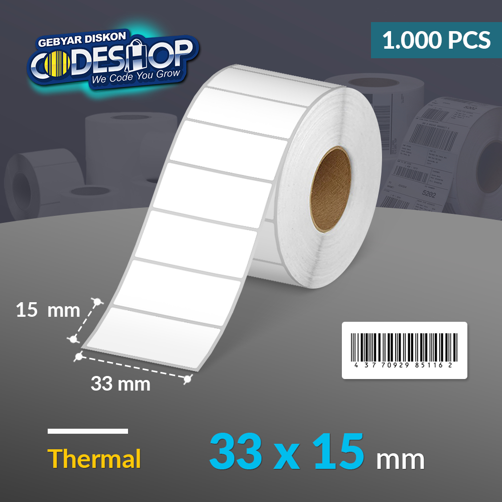 

Codeshop Label Thermal 33 x 15 / 33x15 mm / 33x15mm 1 Line Stiker Printer Barcode Isi 1.000 Pcs