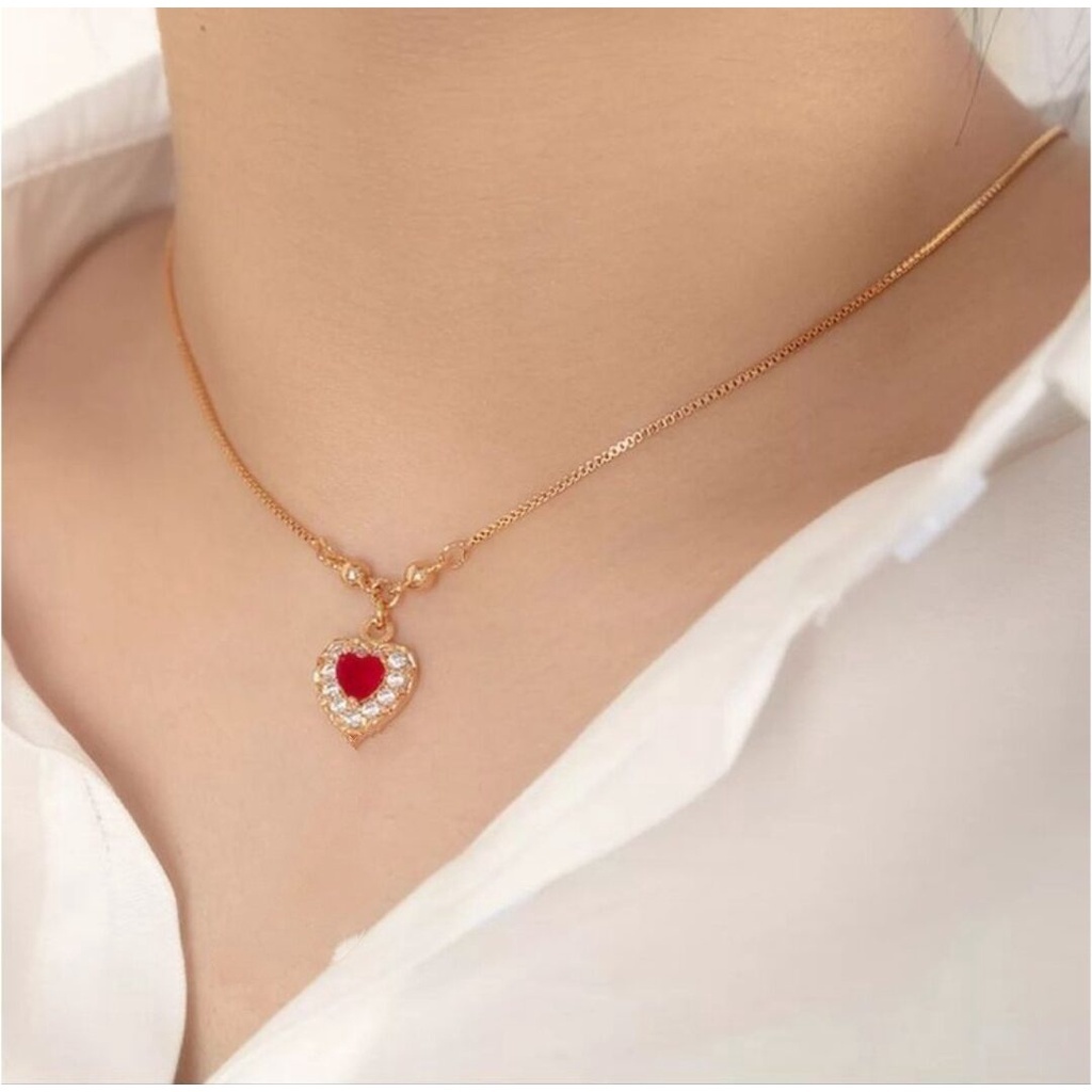 Kalung Wanita Mata Batu Merah Lapis Emas Xuping Aksesoris Perhiasan