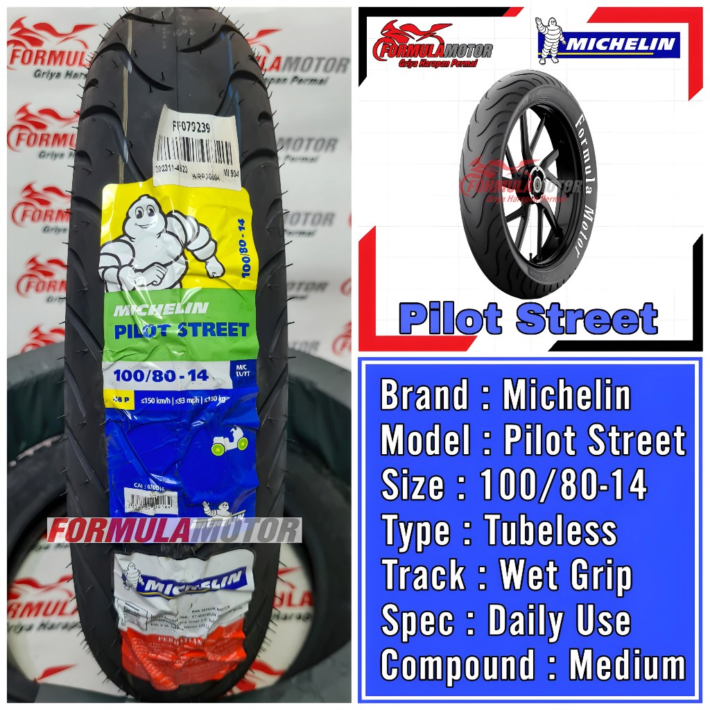 100/80-14 Michelin Pilot Street Ring 14 Tubeless (Wet Grip) Ban Motor PCX-150, Vario-150/160 Super Premium Tubles
