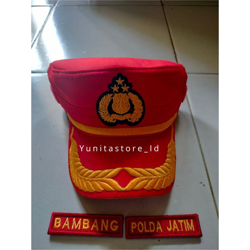 Topi Pilkep Pamen Spn Merah Instruktur Full Kain Halus Lidah Topi Kuning + Bordir Nama Timbul