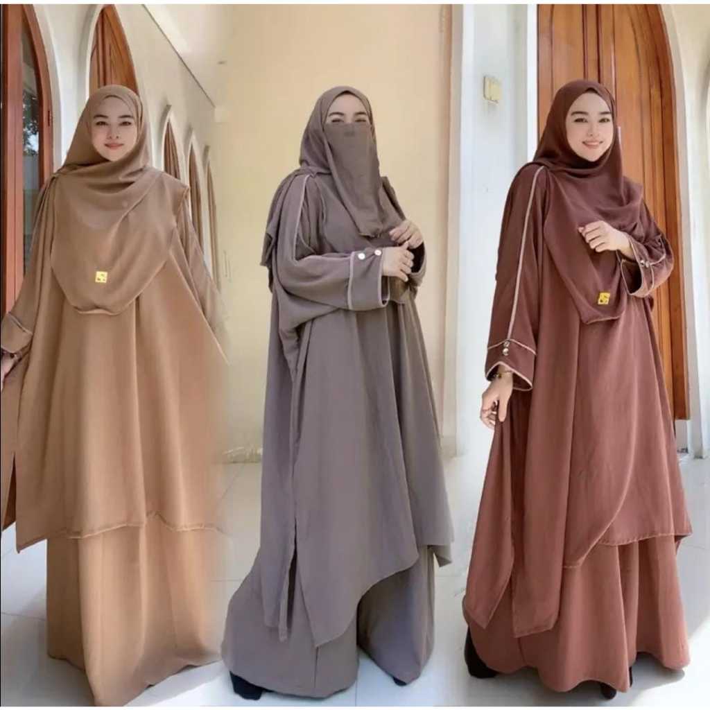 Suci Set Tunik Jumbo + Rok + Pashmina Oval + Cadar / One Set Tunik Malay M XL XXL / Setelan Tunik da