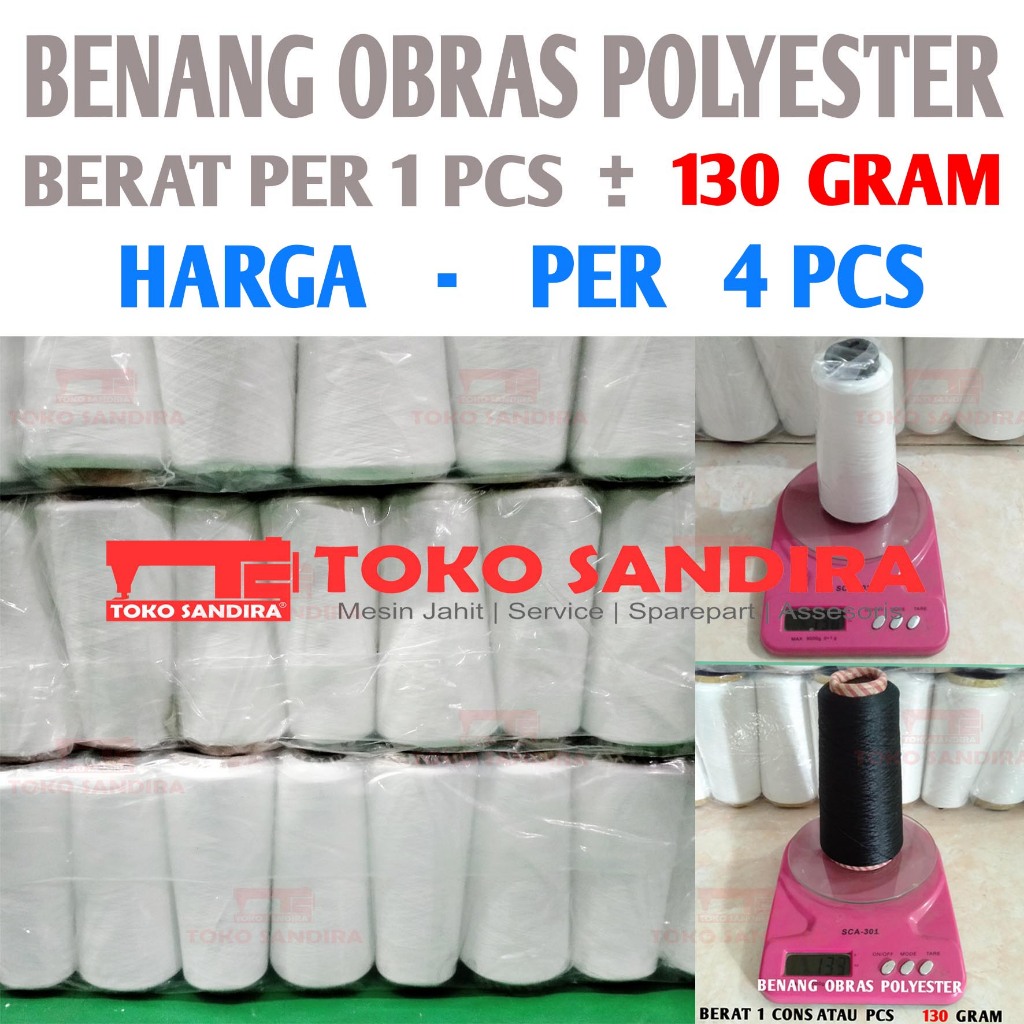 4 Pcs Benang Obras Polyester Berat 130 gram -+ /Benang Obras putih/Benang Obras Hitam/Benang obras m
