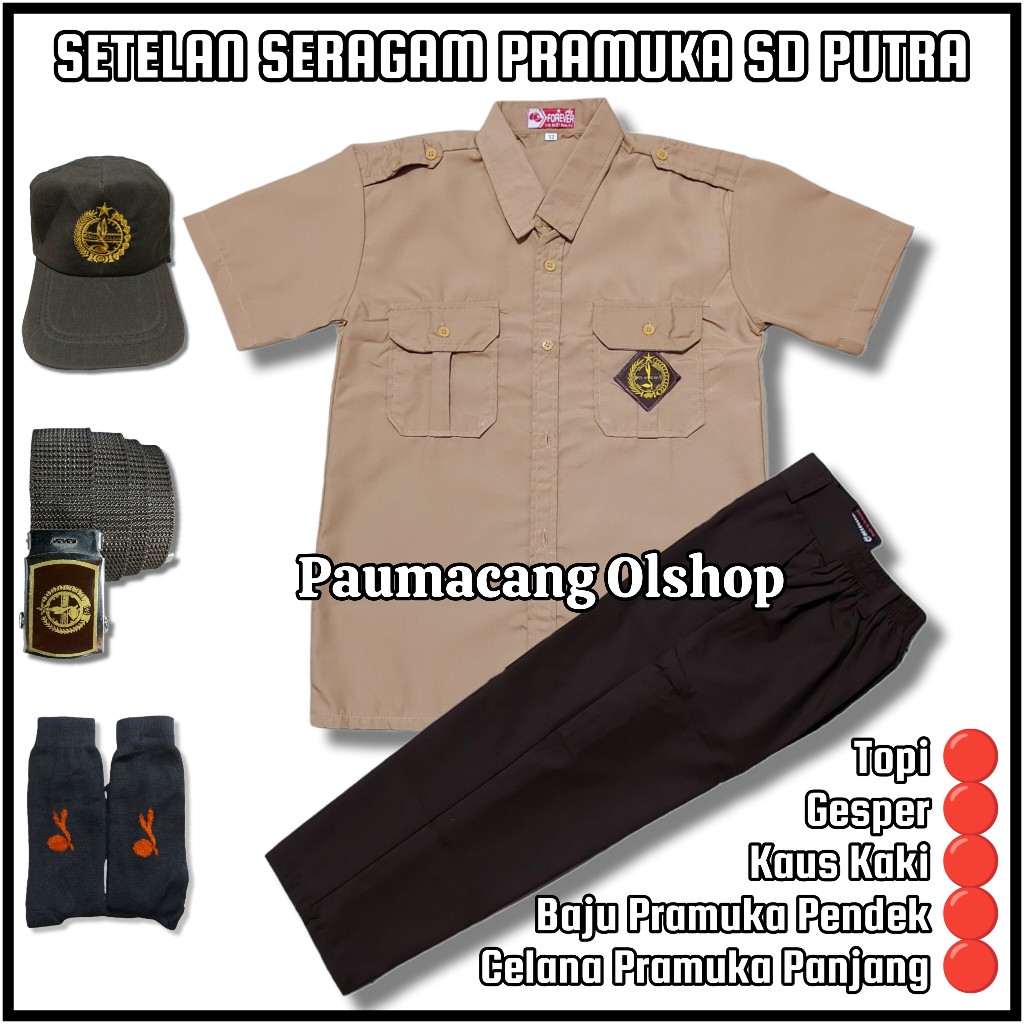 Setelan Seragam Sekolah Pramuka SD Anak Laki Laki BajuPramuka Lengan Pendek Celana Pramuka Panjang
