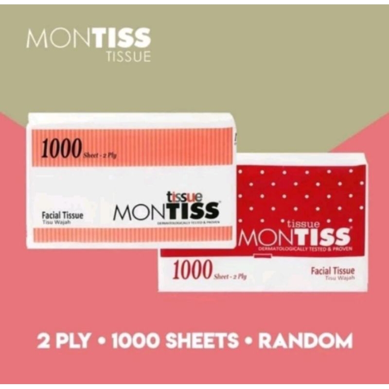 MONTISS 1000 Sheets Facial Tissue | Tissue Montis Tisu Wajah 1000 Sheeets 2ply 1000 Gram