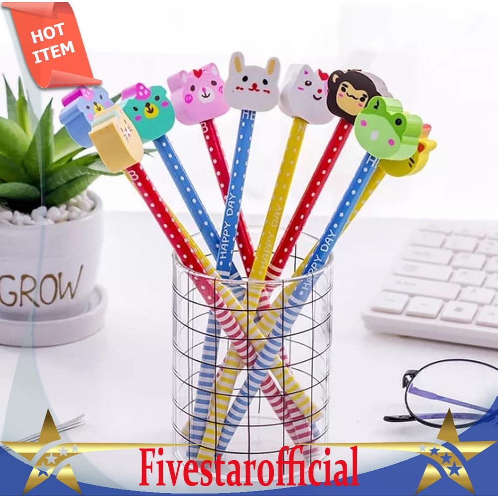

Pensil Karakter Kartun Lucu Motif Garis Polkadot Pensil Karakter + Penghapus Pensil Lucu Ada Penghapus 3D Pensil Fancy Unik Pensil