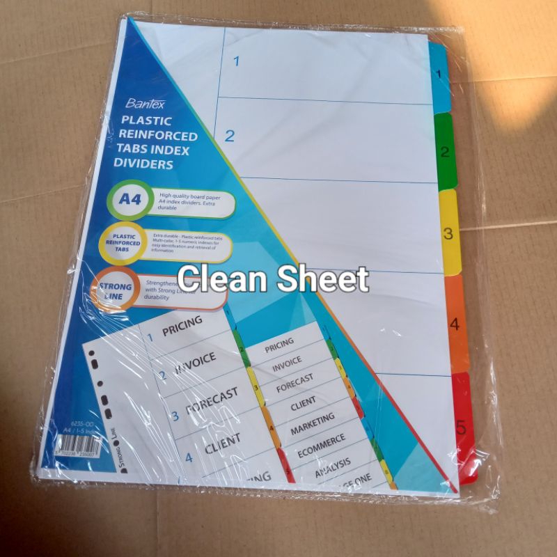 

Kertas divider/kertas pembatas A4 bantex 6235 00