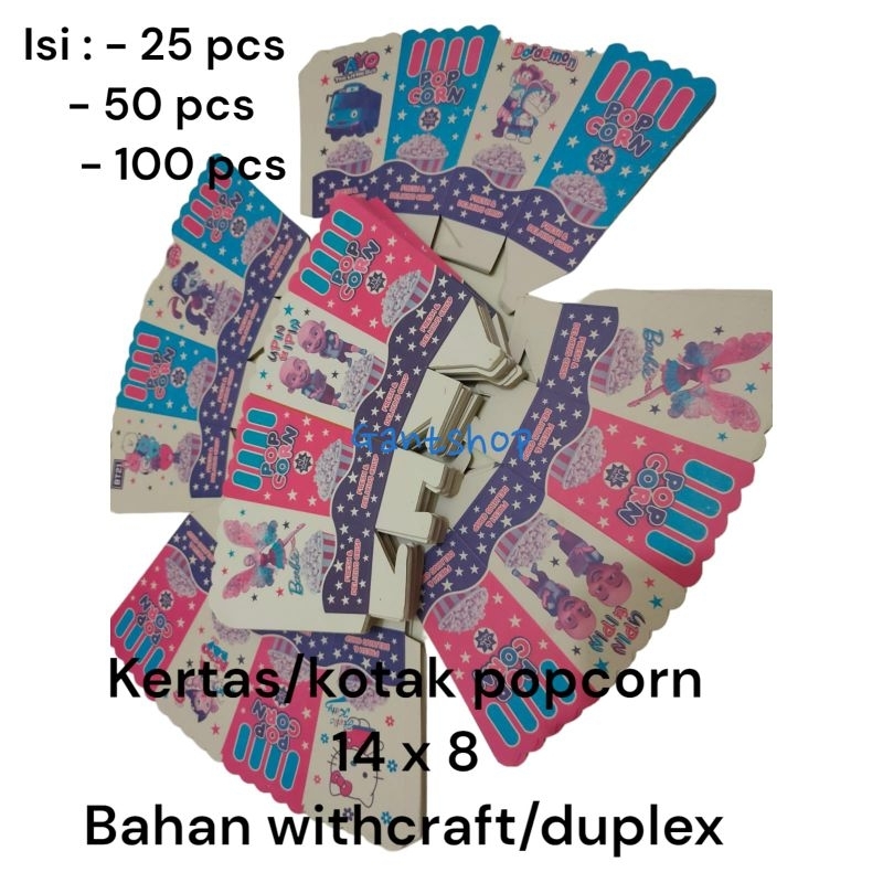 

Kotak kertas popcorn 14 x 8 bahan withcraft/duplek