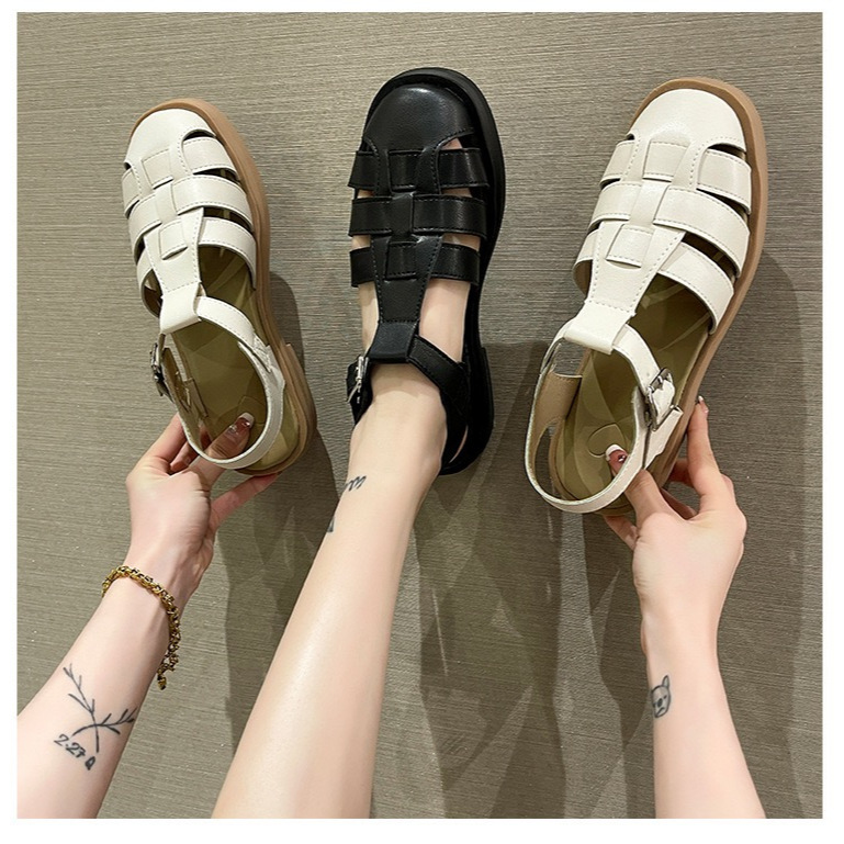 Sepatu sandal gunung wanita kepang tali berlubang tali belakang kekinian