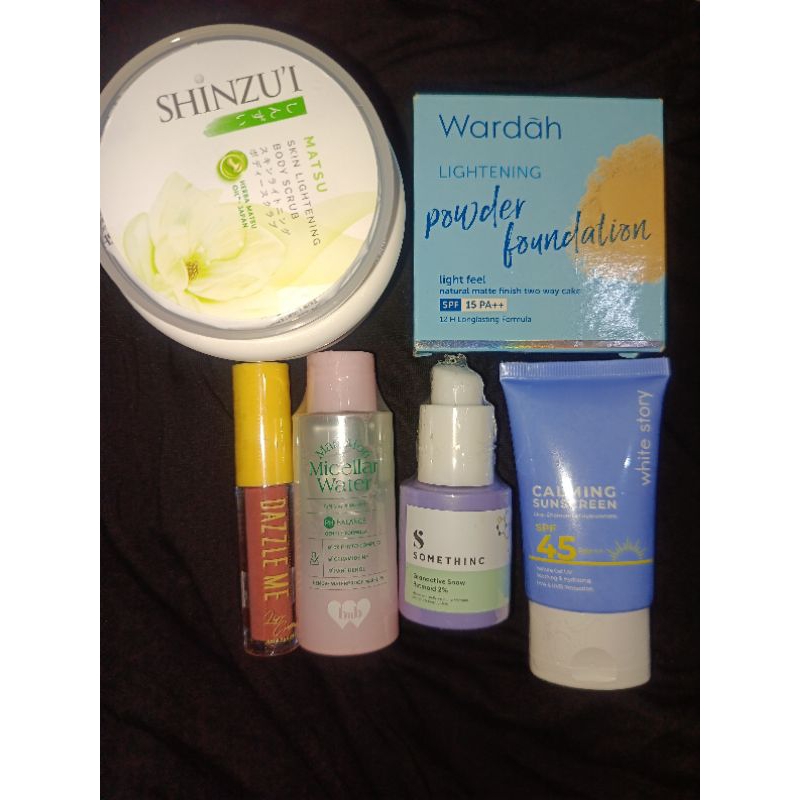 [SALE PRODUK] - Body Scrub Shinzui - Wardah Lightening Powder Foundation - Dazzle Me Lip Cream - Bar