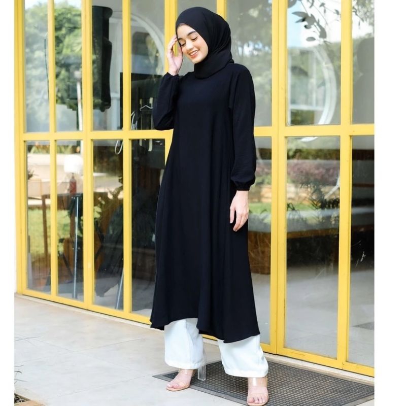 Tunik hitam wanita premium katun streecth